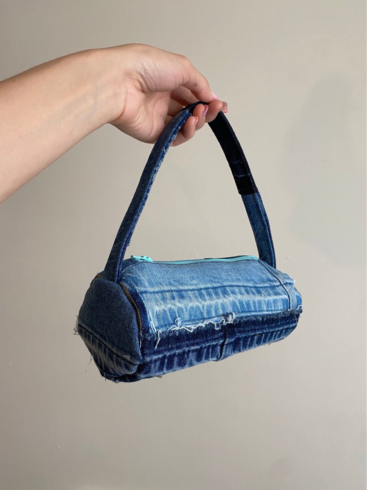 Small Denim Barrel Bag