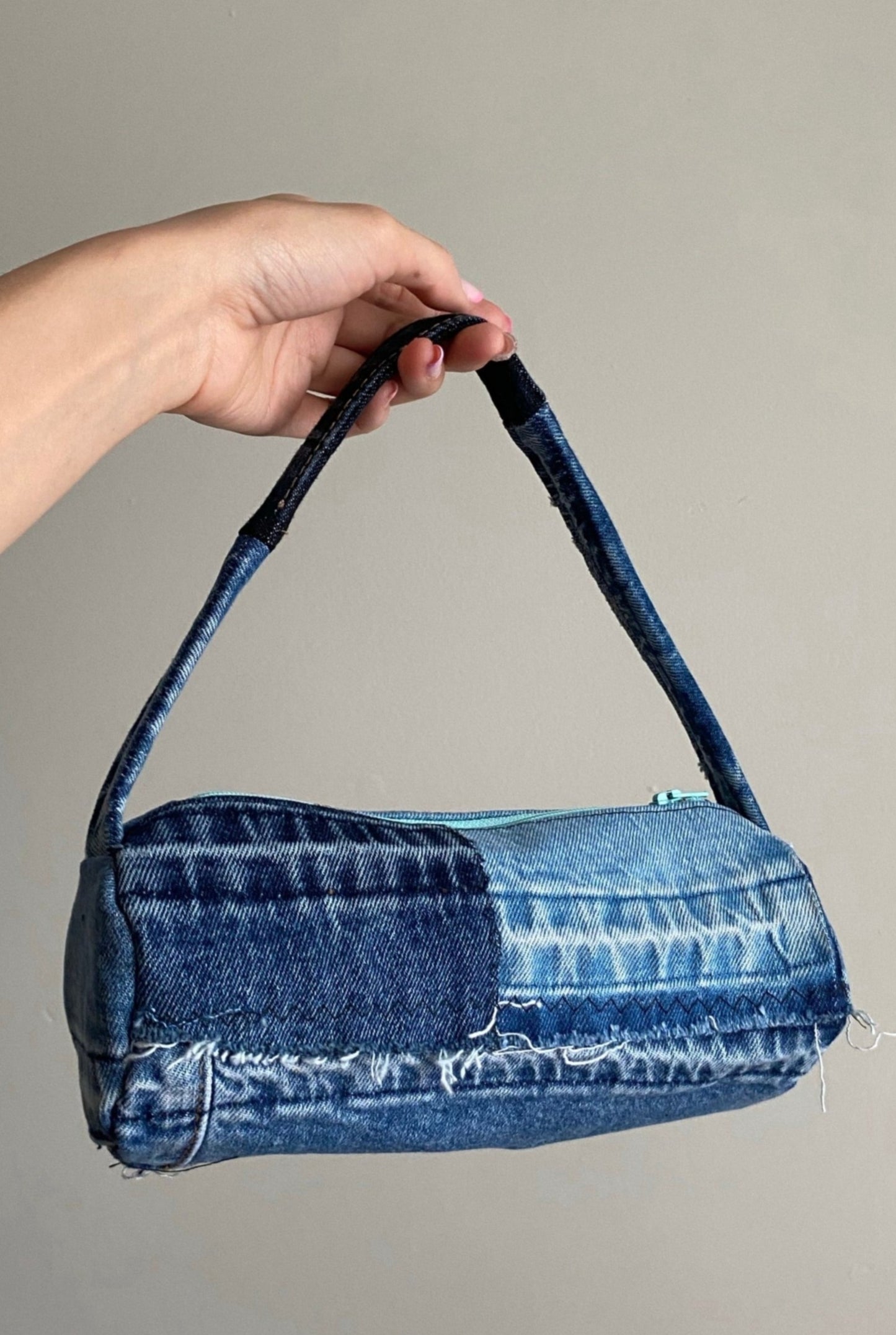 Small Denim Barrel Bag